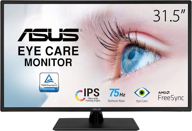 Photo 1 of ASUS 31.5” 1080P Monitor (VA329HE) - Full HD, IPS, 75Hz, Adaptive-Sync, Eye Care, Low Blue Light, Flicker Free, HDMI, VGA, Wall Mountable, Tilt Adjustable,Black
