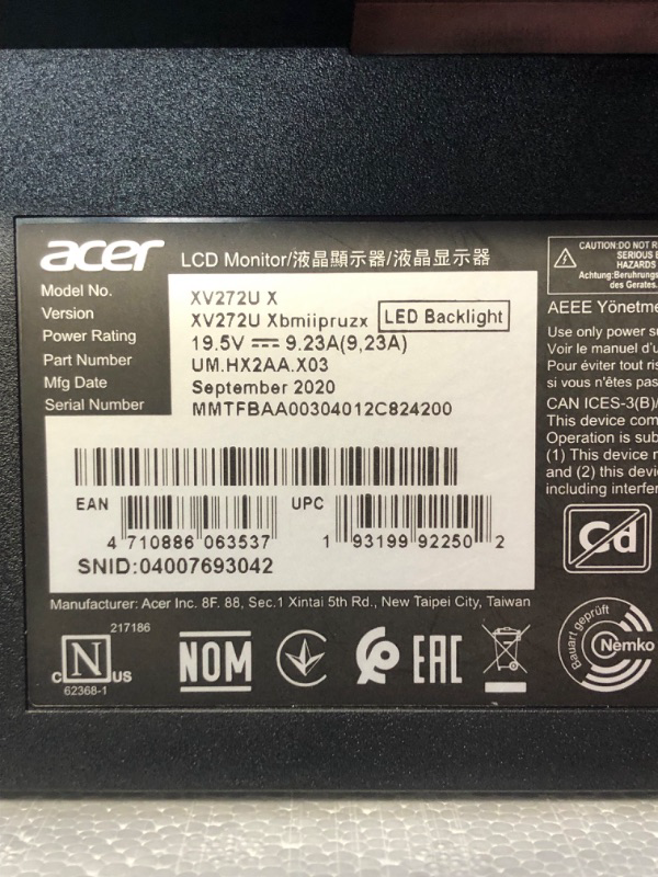 Photo 3 of Acer Nitro 27" WQHD 2560 x 1440 PC Gaming IPS Monitor | AMD FreeSync Premium | Up to 240Hz Refresh | Up to 0.5ms | DisplayHDR 400 | sRGB 99% | 1 x Display Port 1.4 & 2 x HDMI 2.1 | XV272U W2bmiiprx 27-inch 240Hz