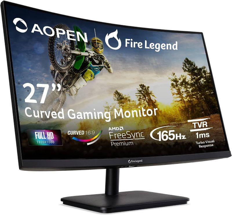 Photo 1 of AOPEN 27HC5R Vbiipx 27" Full HD (1920 x 1080) VA 1500R Curved Gaming-Monitor | AMD FreeSync Premium | 165Hz Refresh Rate | 1ms-TVR | HDR 10 Support | Ports: 1 x Display Port 1.4 & 2 x HDMI 2.0,Black
