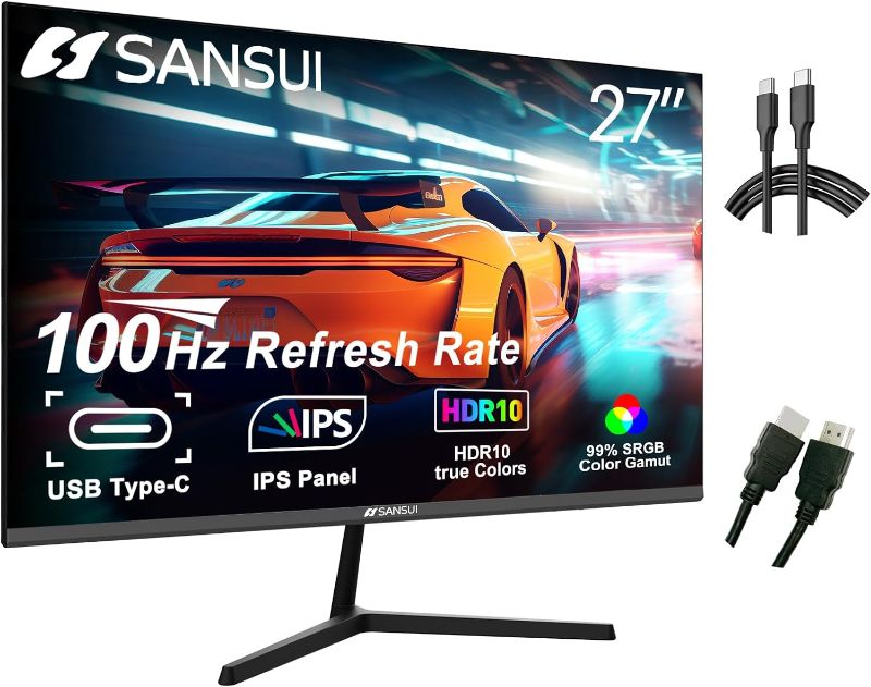 Photo 1 of SANSUI Computer Monitors 27 inch 100Hz IPS USB Type-C FHD 1080P HDR10 Built-in Speakers HDMI DP Game RTS/FPS tilt Adjustable for Working and Gaming (ES-27X3 Type-C Cable & HDMI Cable Included)
