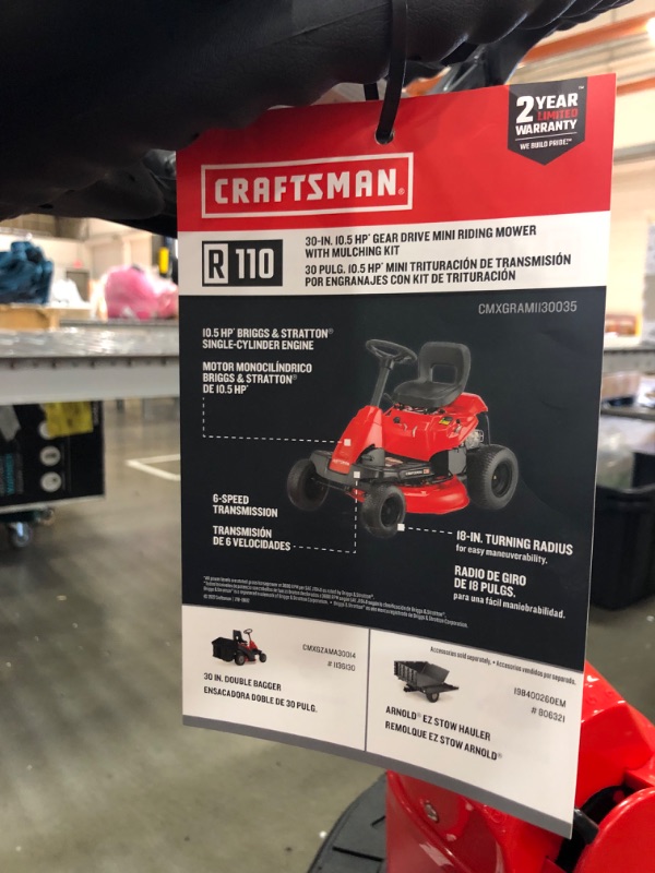 Photo 6 of CRAFTSMAN R110 30-in 10.5-HP Gas Riding Lawn Mower

