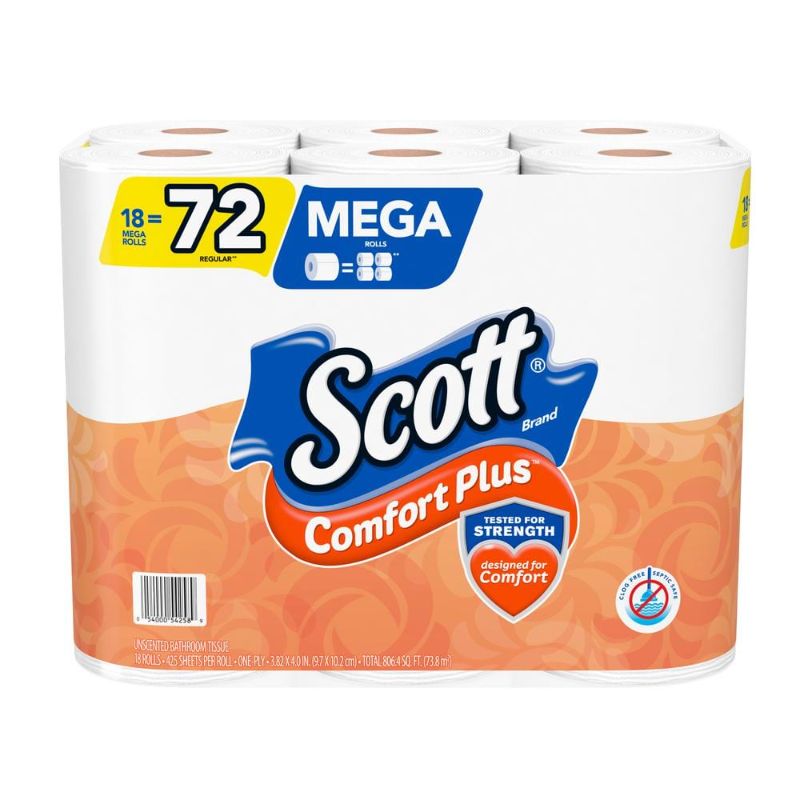 Photo 1 of 2pcks of Scott Comfort Plus 1-Ply Standard Toilet Paper, White, 462 Sheets/Roll, 18 Rolls/Case (54258)
