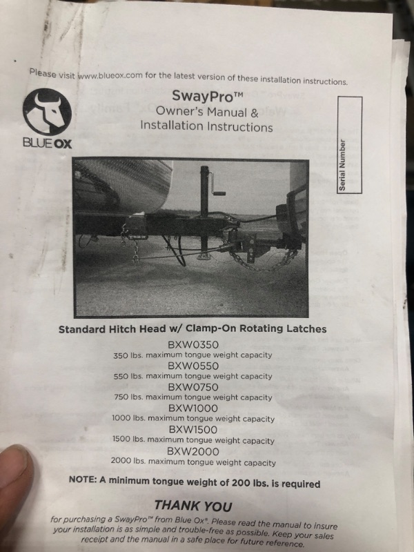 Photo 2 of *STOCK PHOTO JUST FO REFERENCE** Blue Ox BXW1550 SWAYPRO Weight Distributing Hitch 1500lb Tongue Weight for Standard Coupler with Clamp-On Latches
