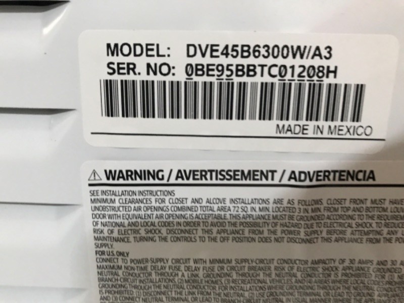 Photo 4 of ***Parts Only**SEE NOTES/DAMAGED***
Samsung 7.5-cu ft Stackable Electric Dryer (White)