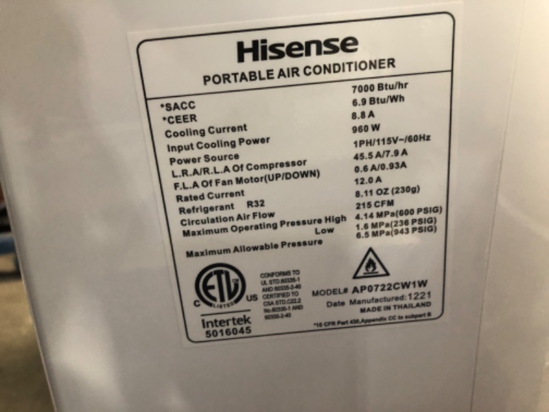 Photo 6 of *NEW TESTED* Hisense 250 SF Portable AC WIFI