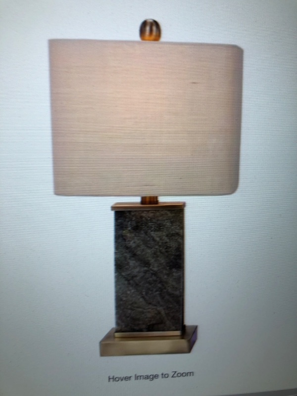 Photo 1 of 19 in. Natural Stone and Antique Brass Table Lamp with Stone and Metal
