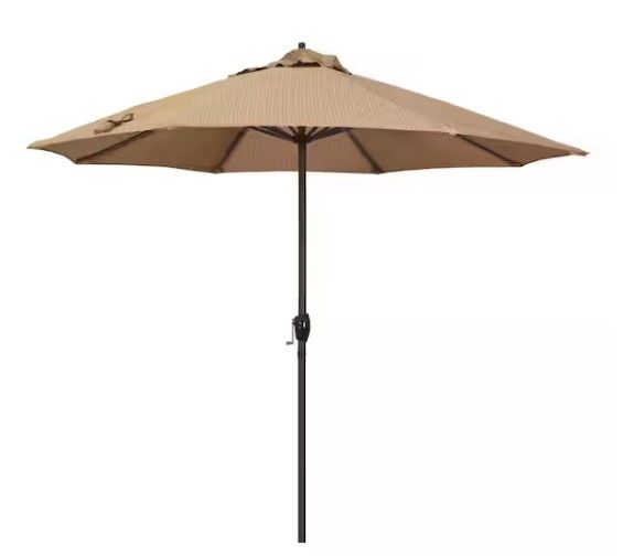 Photo 1 of 9 ft. Aluminum Market Auto Tilt Crank Lift Bronze Patio Umbrella in Terrace Sequoia Olefin
