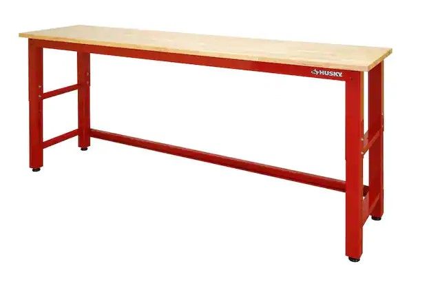 Photo 1 of 8 ft. Adjustable Height Solid Wood Top Workbench in Red
