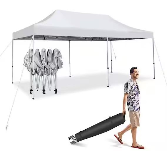 Photo 1 of 10 ft. x 20 ft. White Pop-Up Canopy Tent UPF 50 Plus Folding Instant Sun Shelter Patio
