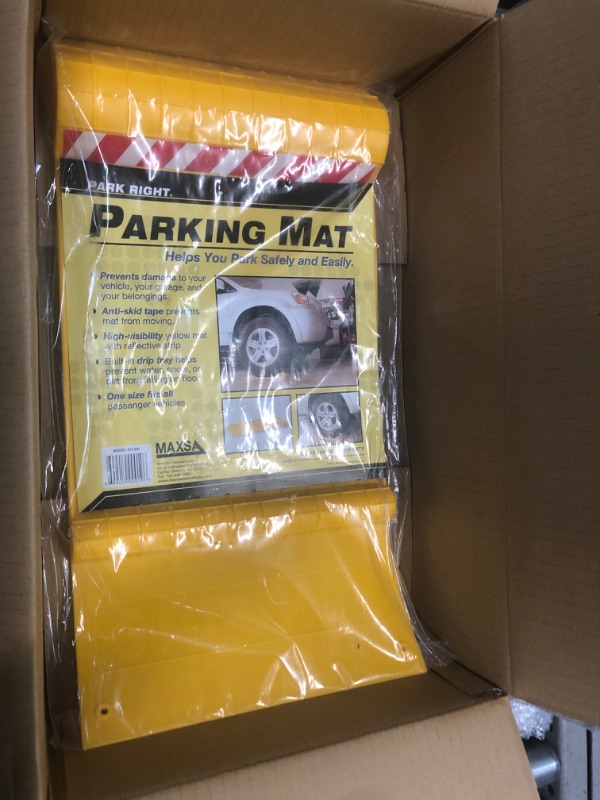 Photo 2 of Maxsa 37356-RS Park Right Perfect Parking Self Adhesive Anti-skid Parking Mat for Cars and Trucks, 21" x 11" x 2", Yellow with Reflective Strip 1-Pack Yellow Frustration-Free Packaging