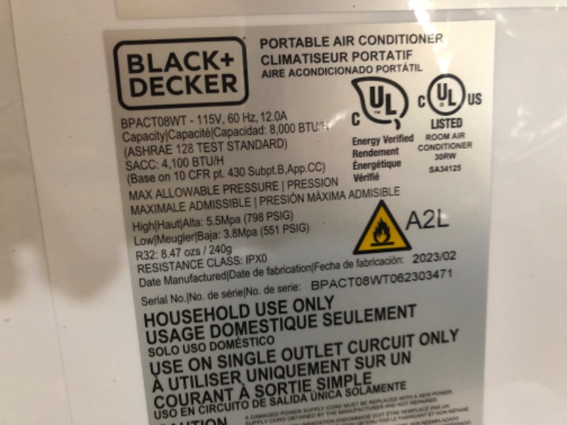 Photo 4 of BLACK+DECKER 8,000 BTU Portable Air Conditioner up to 350 Sq. with Remote Control, White
