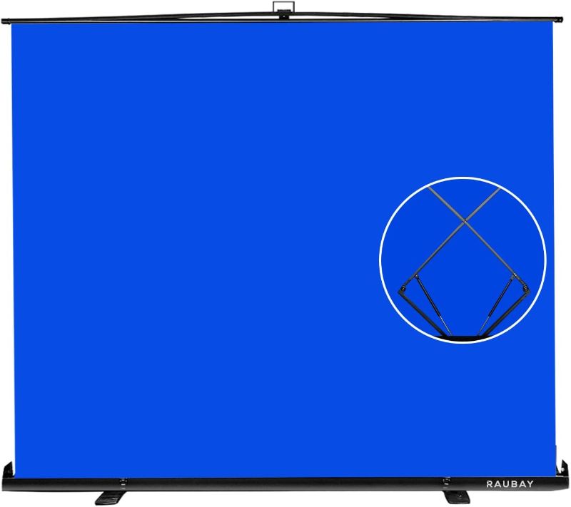 Photo 1 of ?Retractable Screen?RAUBAY 78.7in x 74.8in Large Collapsible Blue Screen Backdrop Portable Retractable Chroma Key Panel Photo Background with Stand for Video Conference, Photographic Studio, Streaming
