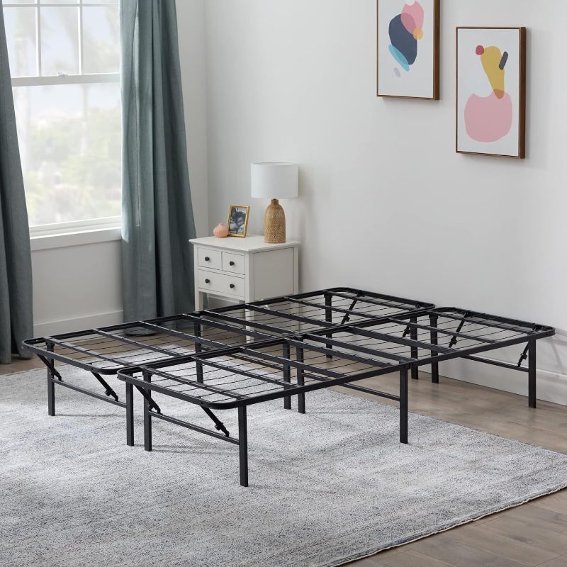 Photo 1 of 14 Inch Folding Metal Platform Bed Frame - 13 Inches of Clearance - Tons of Under Bed Storage - Heavy Duty Construction - 5 Minute Assembly - , Black, Queen
