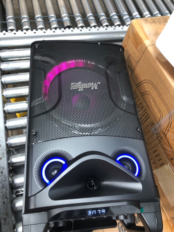Photo 6 of Moukey Karaoke Machine, Double 10" Woofer PA System for Party, Portable Bluetooth Speaker with 2 Wireless Microphones, Disco Lights and Echo/Treble/Bass Adjustment, Support TWS/REC/AUX/MP3/USB/TF/FM
