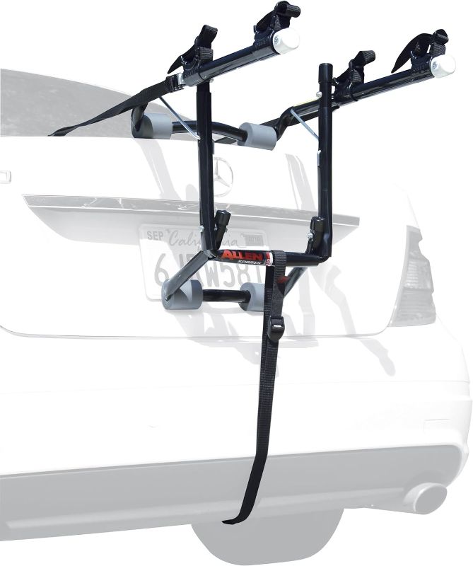 Photo 1 of Allen Sports Deluxe 2-Bike Trunk Mount Rack and Allen Sports Tension Bar Bicycle Cross-Bar Adaptor Bundle 2-Bike Bike Rack + Adaptor Bar