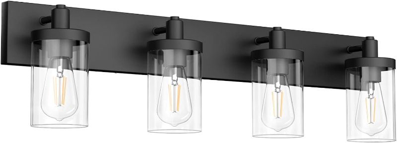 Photo 1 of Aipsun Bathroom Vanity Light Farmhouse 4 Light Matte Black Vanity Lighting Fixtures with Clear Glass Shade(Exclude Bulb) Black 4-Light