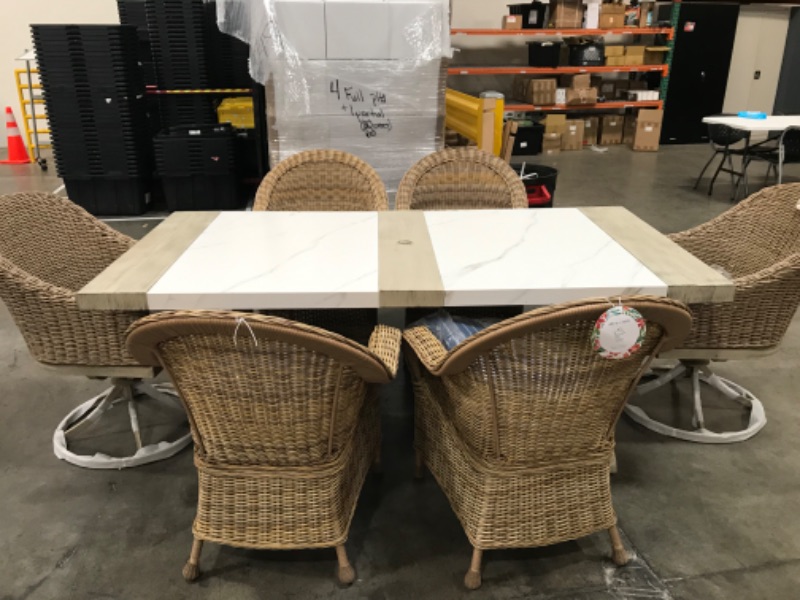 Photo 3 of  Complete Set / Does Not Come Assembled *** Patio Dining Table Set with 6 Chairs 77.95x39.96 in x 29.53in / 198cm x 101,5 cm x 75 cm 