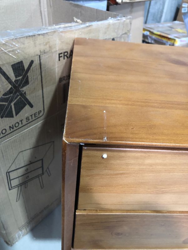 Photo 3 of **FOR PARTS**SEET NOTES**Walker Edison Mid Century Modern Wood Nightstand Side Table Bedroom Storage Drawer Bedside End Table, 2 Drawer, Caramel Caramel 1 pack Mid-Century Modern