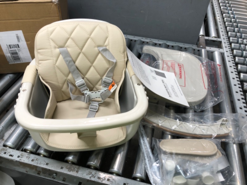 Photo 2 of 3-in-1 Convertible Wooden High Chair,Baby High Chair with Adjustable Legs & Dishwasher Safe Tray, Made of Sleek Hardwood & Premium Leatherette,Cream Color