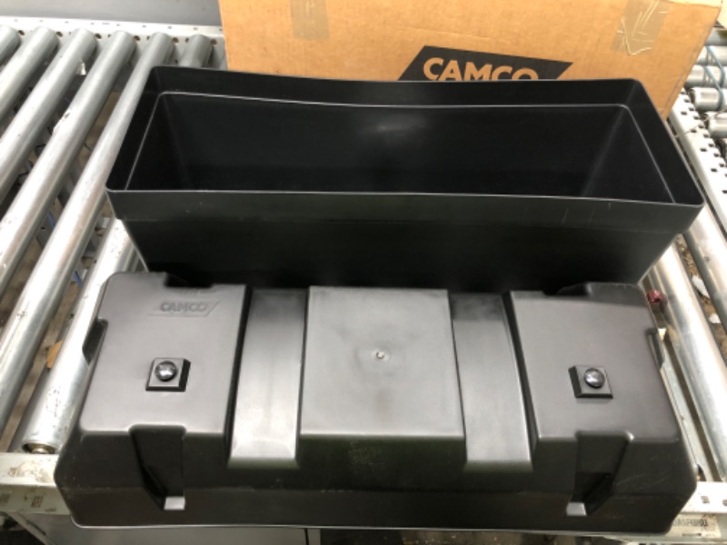 Photo 2 of Camco Heavy Duty Double Battery Box with Straps and Hardware - Group GC2 | Safely Stores RV, Automotive, and Marine Batteries | Measures Inside 21-1/2" x 7-3/8" x 11-3/16" | (55375) Frustration Free Packaging Double Battery Box