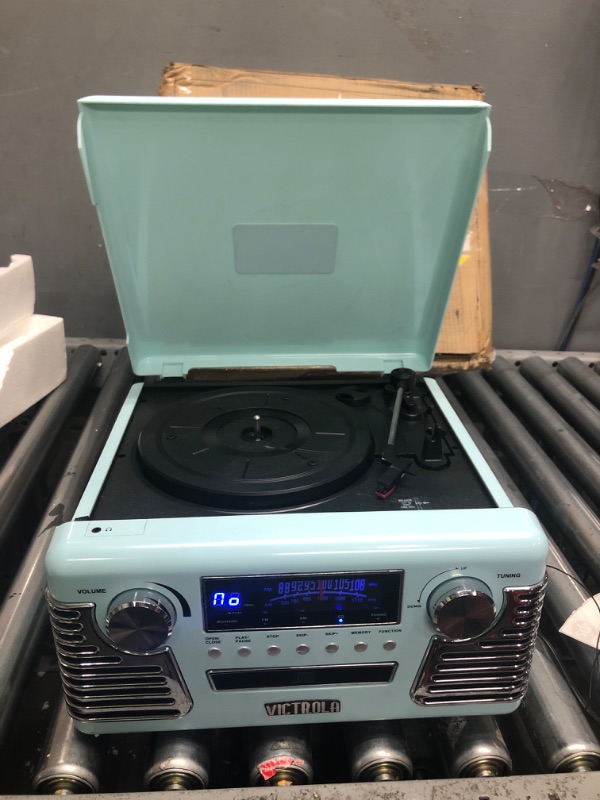 Photo 2 of Victrola 50's Retro Bluetooth Record Player & Multimedia Center & Vintage Vinyl Record Storage and Carrying Case, Fits All Standard Records - 33 1/3 Teal Record Player 