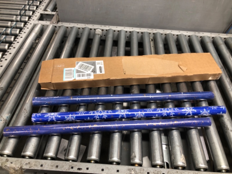 Photo 1 of Hallmark Holiday Wrapping Paper with Cut Lines on Reverse (3 Rolls: 120 sq. ft. ttl) Starry Snowflakes, Winter Galaxy, Navy Blue, Gold for Christmas, Hanukkah, Birthdays, Graduations, Weddings Celestial