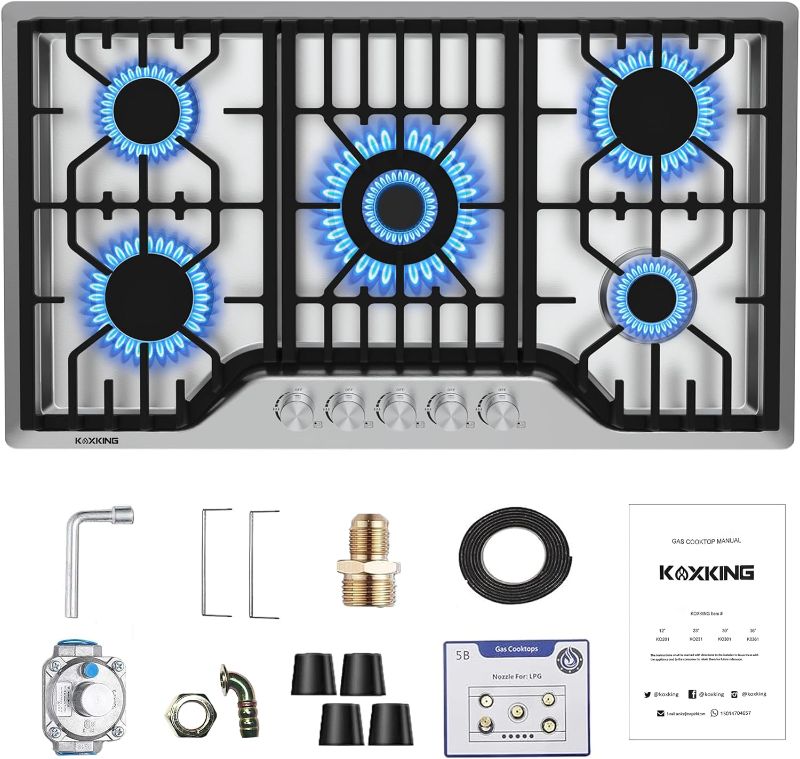 Photo 1 of 30 inch Gas Cooktop, Bulit-in Gas Stove Top with 5 Burner,Five Burner Propane Cooktop with Thermocouple Protection, Stainless Steel (30 inch)
