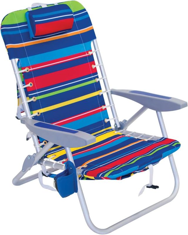 Photo 1 of  Rio Beach 4-Position Backpack Lace-Up Suspension Folding Beach Chair,Aluminum, Multi Stripe
