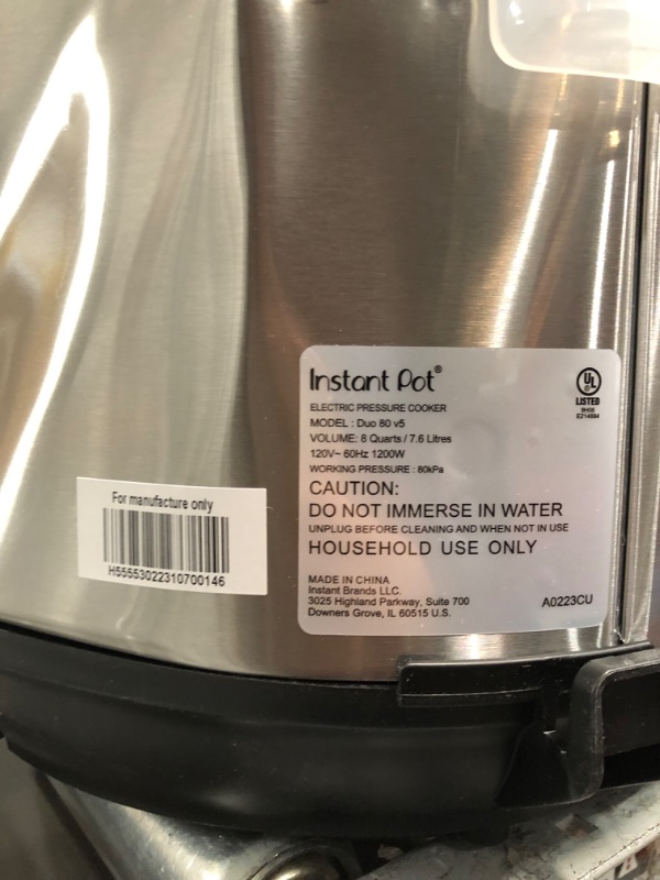 Photo 5 of **NONREFUNDABLE**DAMAGED**SEE NOTES** 
Instant Pot Duo 7-in-1 Electric Pressure Cooker, Slow Cooker, Rice Cooker, Steamer, Sauté, Yogurt Maker, Warmer & Sterilizer, Includes App With Over 800 Recipes, Stainless Steel, 8 Quart 8QT Duo