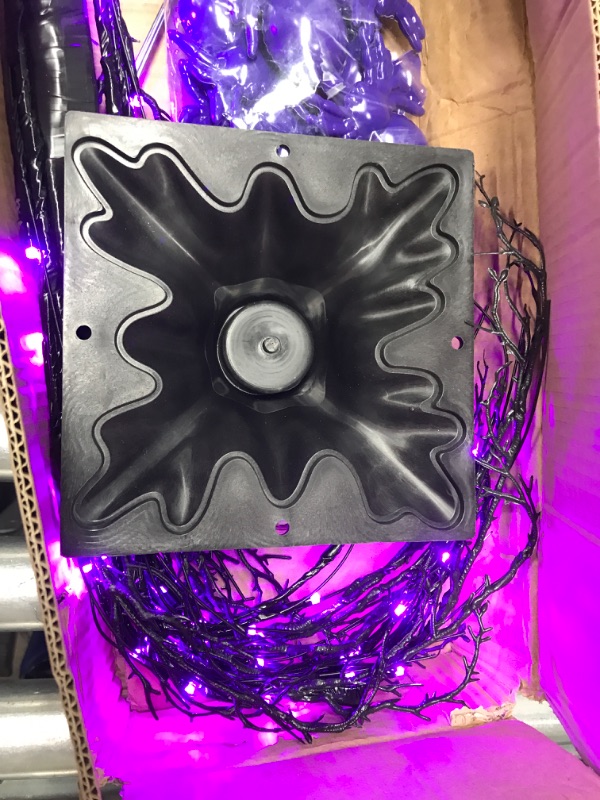 Photo 3 of [Timer] 4 Ft Halloween Tree Decorations Black Spooky Tree with 48 LED Purple and 10 DIY Spiders Ornaments Artificial Tree for Halloween Decorations Outdoor Indoor Home Yard (4 Stakes & UL Adapter)