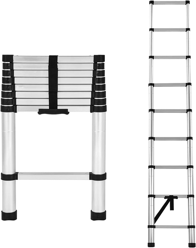 Photo 1 of 8.5FT Telescopic Ladder Foldable Telescoping Extension Ladder Loft Ladder 330lb Load EN131, 2.6M Stainless Steel Telescoping Ladder for Cleaning Gutter, Housework