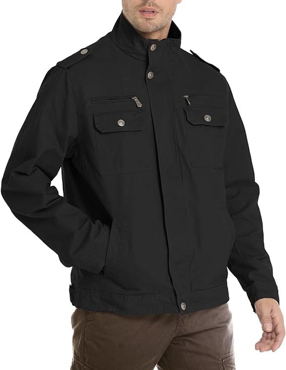 Photo 1 of Dr.Cyril Men's Cotton Lightweight Jackets Bomber Jacket Casual Stand Collar Fall Jackets Military Coat With Cargo Pockets XXL