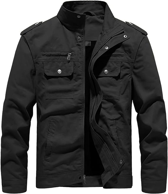 Photo 2 of Dr.Cyril Men's Cotton Lightweight Jackets Bomber Jacket Casual Stand Collar Fall Jackets Military Coat With Cargo Pockets XXL