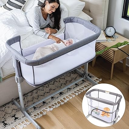 Photo 1 of 3-in-1 Baby Bassinet, Bedside Sleeper, & Playpen, Breathable Mesh, Easy Folding Portable Crib (Grey) - KoolaBaby
