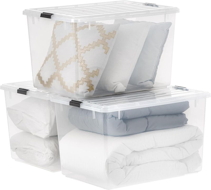 Photo 1 of 
Bins Only****IRIS USA 3 Pack 144qt Large Clear View Plastic Storage Bin with Lid and Secure Latching Buckles
Color:Clear
Size:144 Qt. - 3 Pack