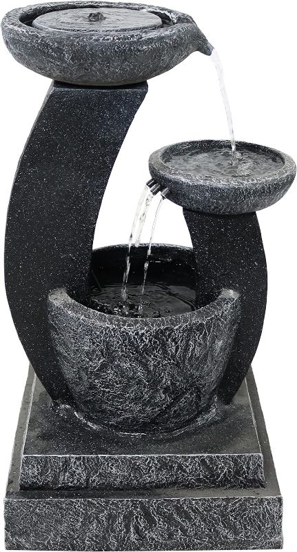 Photo 1 of 
Sunnydaze Modern Cascading Bowls 28-Inch Solar Water Fountain with Battery Backup and LED Lights - Submersible Pump