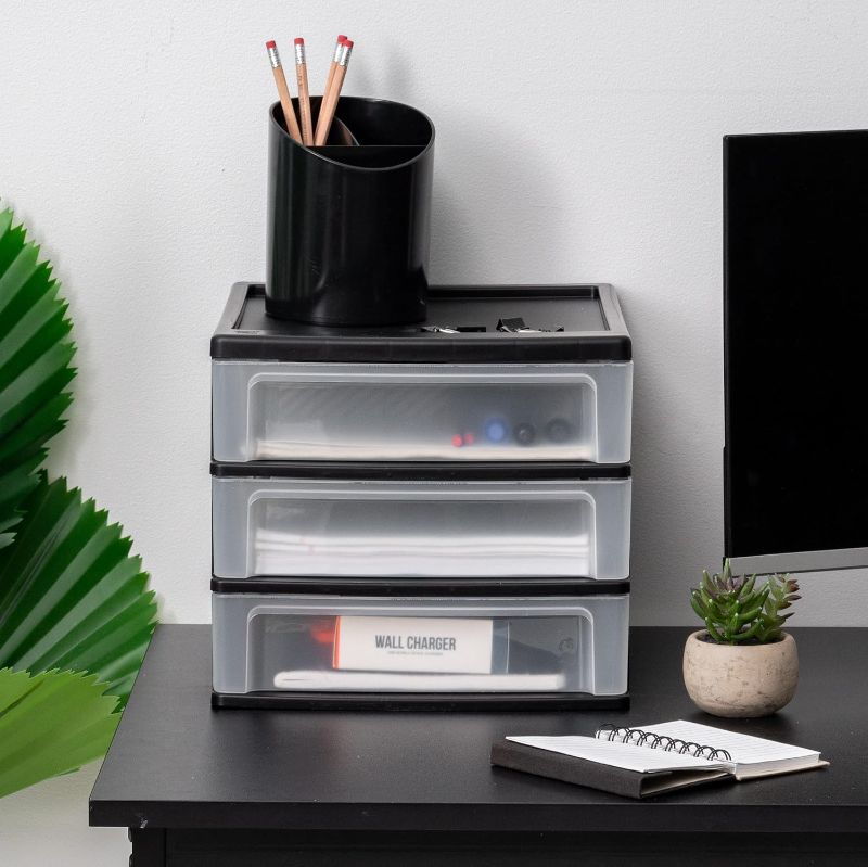 Photo 1 of IRIS USA Medium 3 Drawer Desktop Organizer for Office, Files & Supplies, Black
