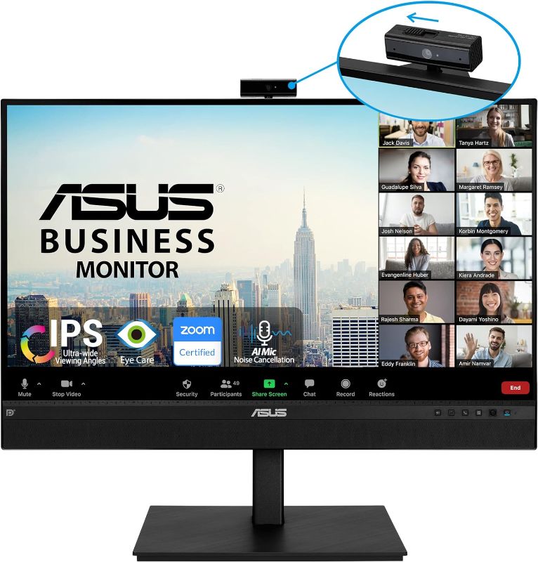 Photo 1 of ASUS 27” 1440P Video Conference Monitor (BE27ACSBK) - QHD (2560 x 1440), IPS, Built-in 2MP Webcam, Mic Array, Speakers, Eye Care, Wall Mountable, AI Noise-canceling, USB-C, HDMI, Zoom Certified,Black
