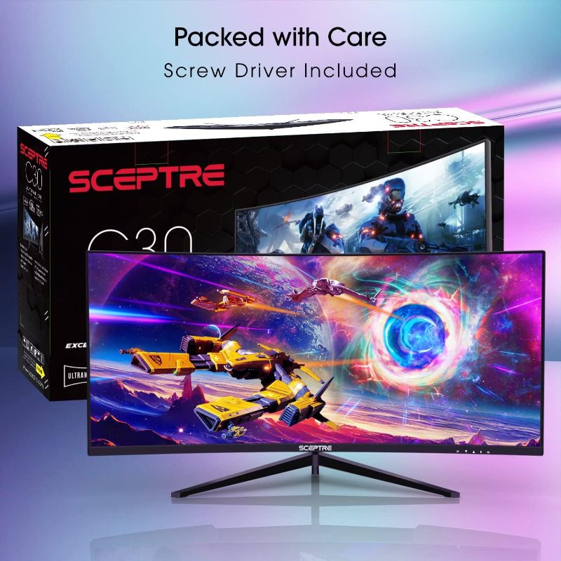 Photo 1 of Sceptre 30-inch Curved Gaming Monitor 21:9 2560x1080 Ultra Wide/ Slim HDMI DisplayPort up to 200Hz Build-in Speakers, Metal Black (C305B-200UN1)
