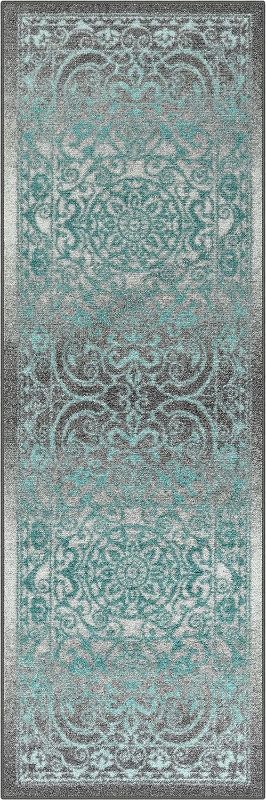 Photo 1 of 2'x6' Maples Rugs Pelham Vintage Runner Rug Non Slip Washable Hallway Entry Carpet [Made in USA], 2 x 6, Grey/Blue
