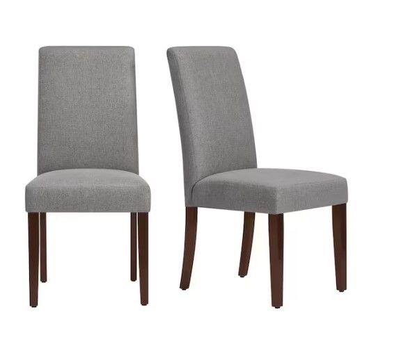 Photo 1 of Groston Charcoal Gray Upholstered Parsons Dining Chairs with Chocolate Wood Legs (Set of 2)
