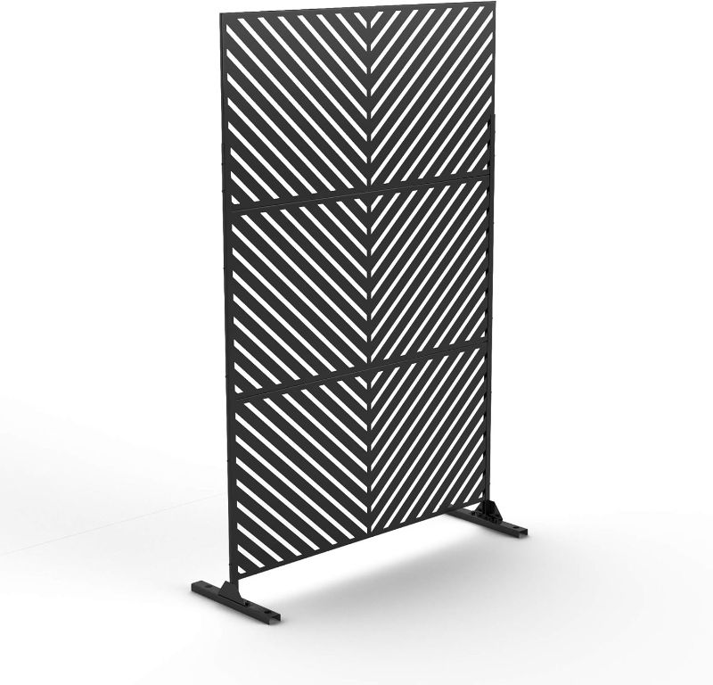 Photo 1 of  Decorative Privacy Screen Outdoor Divider with Stand, Featuring Precise Laser Cut,Metal Material,Black
