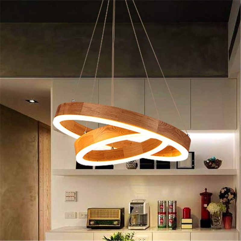 Photo 1 of  Modern Wood LED Pendant Light Natural Decoration Creative Chandelier Light 2 Lights Indoor Pendant Lighting for Kitchen Island, Bedroom, Living Room, Warm Light