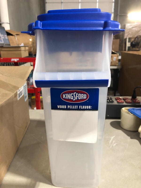 Photo 4 of * see images for damage * 
Buddeez 08301B-KPLT-DS Kingsford Wood Pellet Dispenser, Clear/Blue