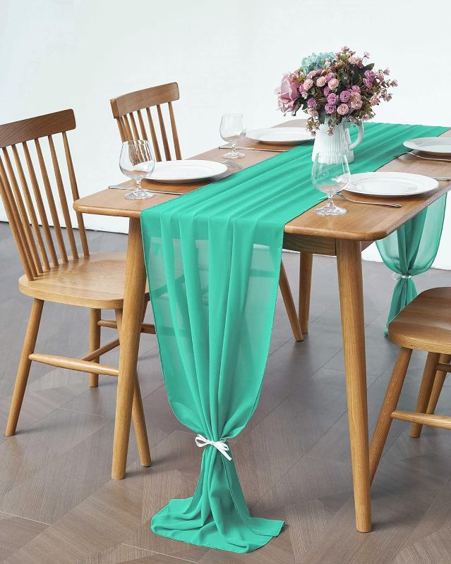 Photo 1 of 10PCS 10ft Table Runner 29x120 Inches Aqua Sheer Chiffon Table Runner for Romantic Wedding Decorations, Party, Bridal Baby Shower, Event Decorations?10PCS,...
