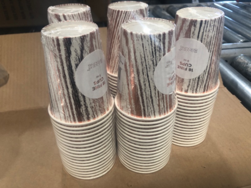 Photo 2 of (18 - Pack 9 Oz.) Elegant Disposable Coffee Cups - Drinking Hot Cups For Coffee, Tea, Hot Chocolate & All Sort Of Beverages, Paper Coffee Cups, Great For Home, Office, Coffee Shop, Wood Design - Rose---5 SETS 