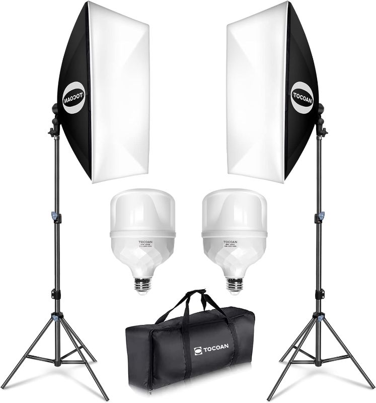 Photo 1 of Tocoan Softbox Photography Lighting Kit, 27 x 20 inches Photo Studio Equipment & Continuous Lighting System with 40W 8000K LED Bulbs Professional Studio Lighting
