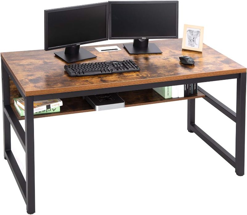 Photo 1 of TOPSKY Computer Desk with Bookshelf/Metal Hole Cable Cover 1.18" Thick Desk (55", Rustic Brown)
