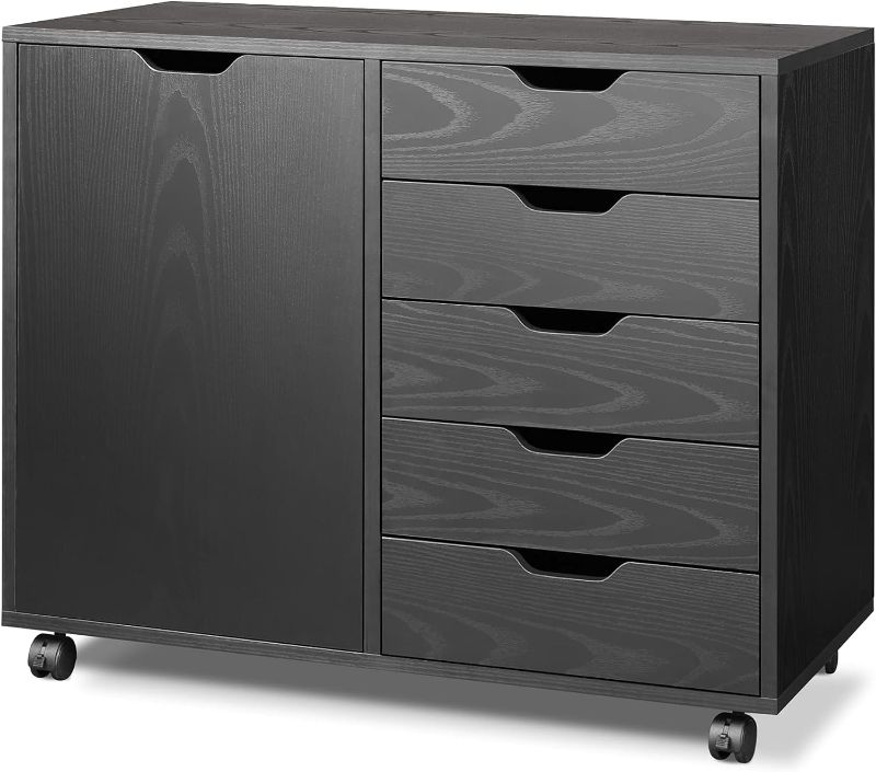 Photo 1 of [FOR PARTS, READ NOTES]
DEVAISE 5-Drawer Wood Dresser Chest with Door, Mobile Storage Cabinet, Printer Stand for Home Office, Black
