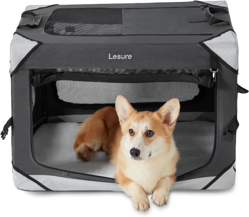 Photo 1 of *READ NOTES* Lesure Collapsible Dog Crate - Portable Dog Travel Crate Kennel for Medium Dog, 4-Door Pet Crate with Durable Mesh Windows, Indoor & Outdoor (Charcoal Gray)
